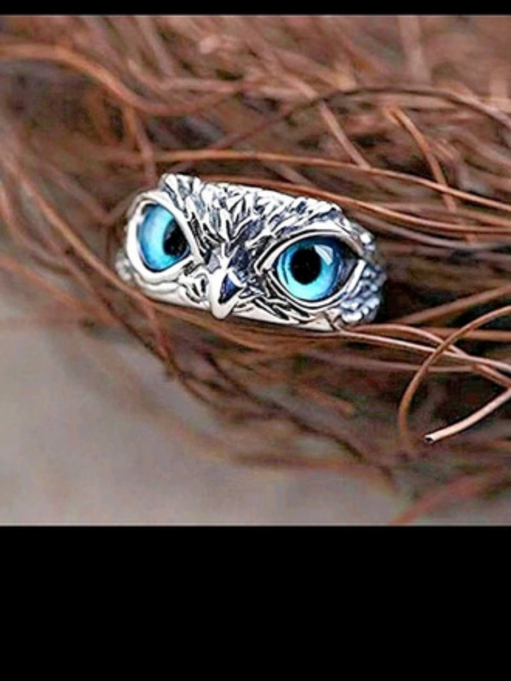 Owl Eye Ring in Silver & Blue